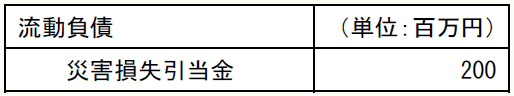 流動負債 (単位:百万円) 災害損失引当金 200